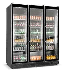 Three-door glass display drinks fridge